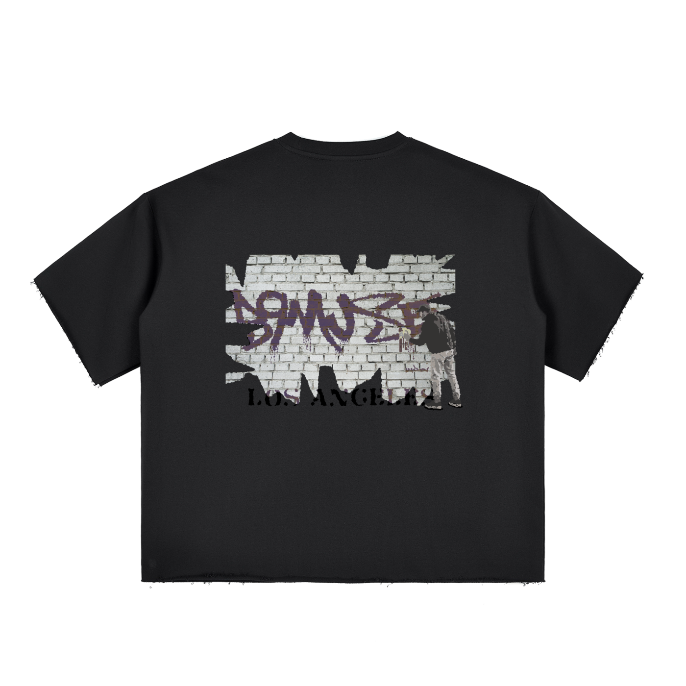 Boxy Half-Sleeve Raw-Edge T-Shirt