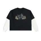 Layered Contrast Sleeve Cotton T-Shirt