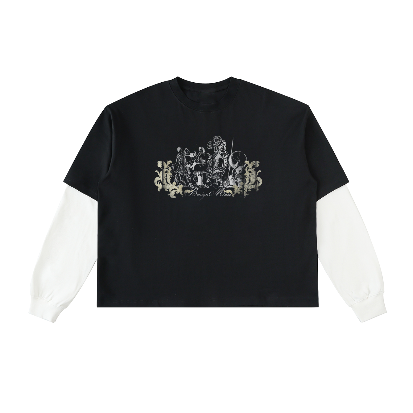Layered Contrast Sleeve Cotton T-Shirt